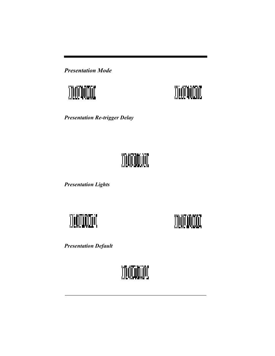 Presentation mode, Presentation re-trigger delay, Presentation lights | Presentation default, Presentation mode -25 | Hand Held Products 4410 User Manual | Page 45 / 208