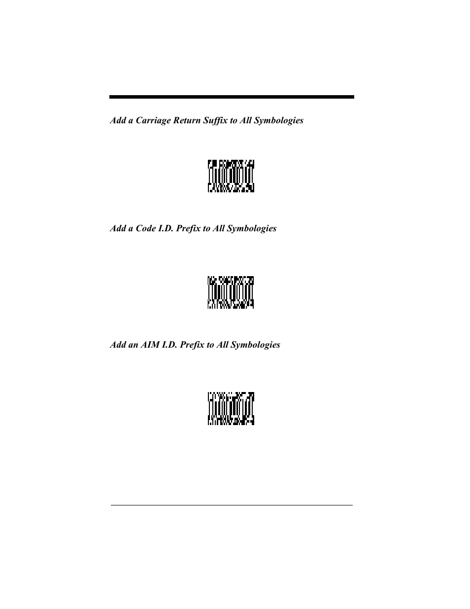 Add a carriage return suffix to all symbologies, Add a code i.d. prefix to all symbologies, Add an aim i.d. prefix to all symbologies | Hand Held Products 4410 User Manual | Page 53 / 208