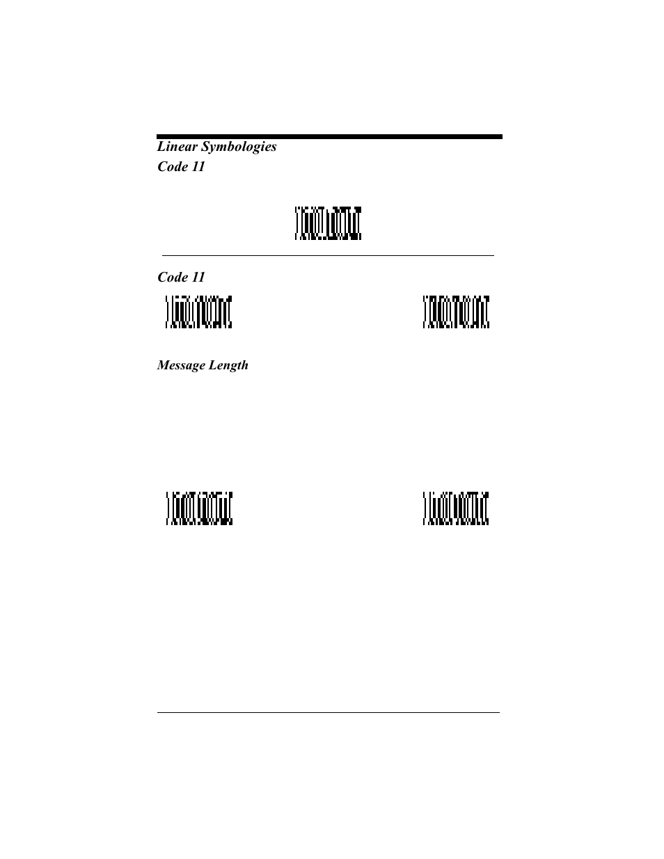 Code 11, Message length, Code 11 -7 | Message length -7, Linear symbologies code 11 | Hand Held Products 4410 User Manual | Page 77 / 208