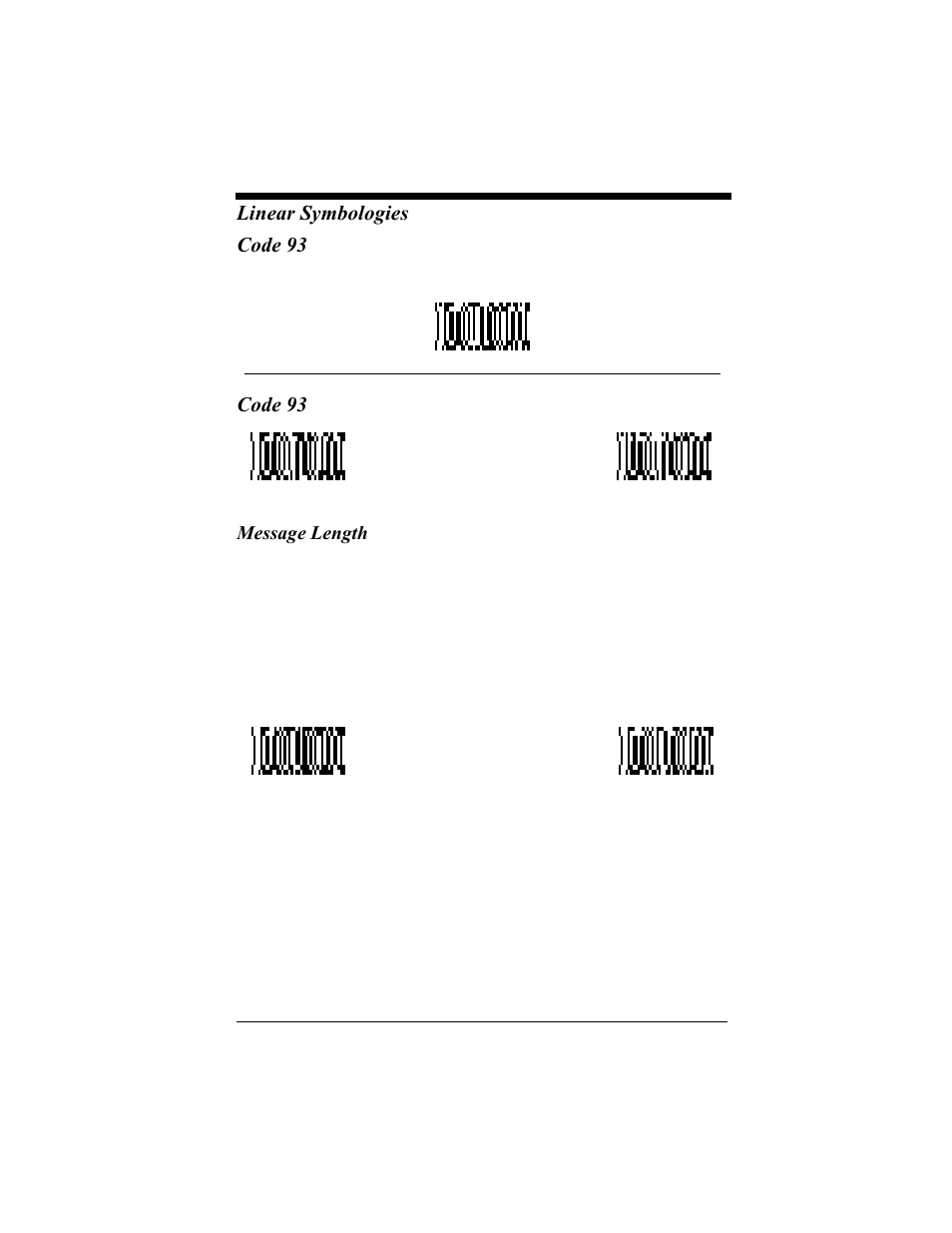 Code 93, Message length, Code 93 -14 | Message length -14, Linear symbologies code 93 | Hand Held Products 4410 User Manual | Page 84 / 208