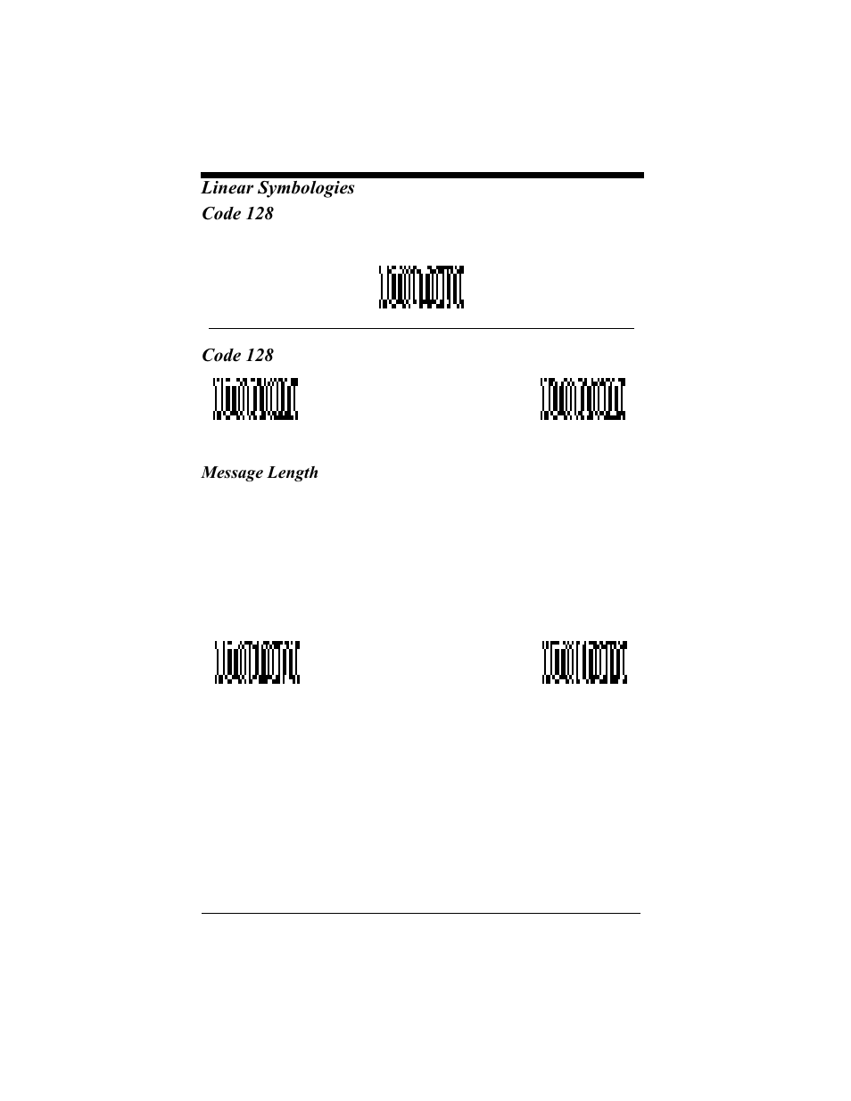 Code 128, Message length, Code 128 -15 | Linear symbologies code 128 | Hand Held Products 4410 User Manual | Page 85 / 208