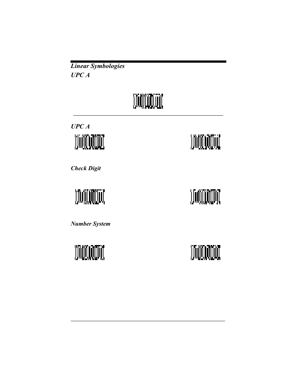 Upc a, Check digit, Number system | Upc a -21, Check digit -21 number system -21, Linear symbologies upc a | Hand Held Products 4410 User Manual | Page 91 / 208