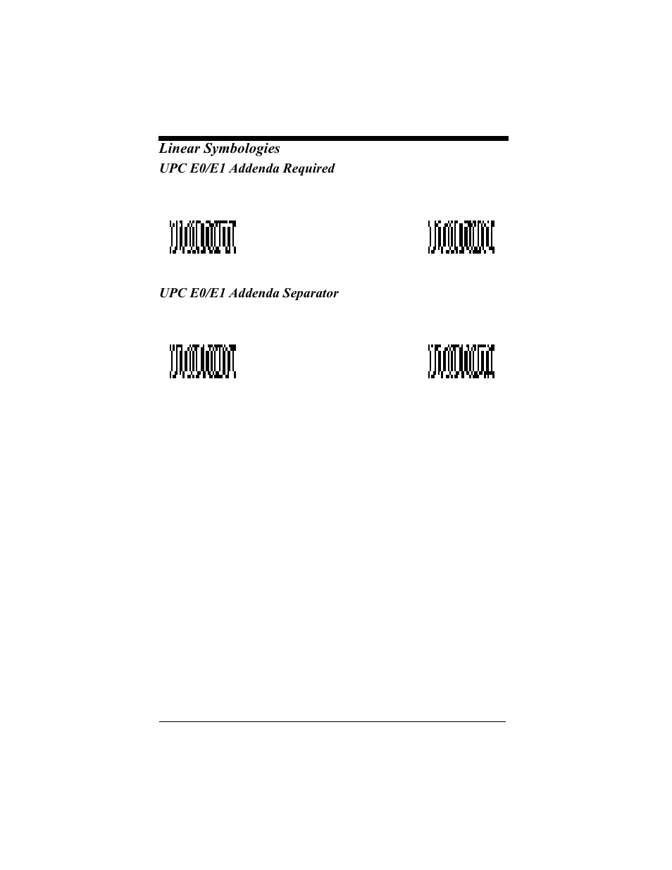 Upc e0/e1 addenda required, Upc e0/e1 addenda separator, Linear symbologies | Hand Held Products 4410 User Manual | Page 95 / 208