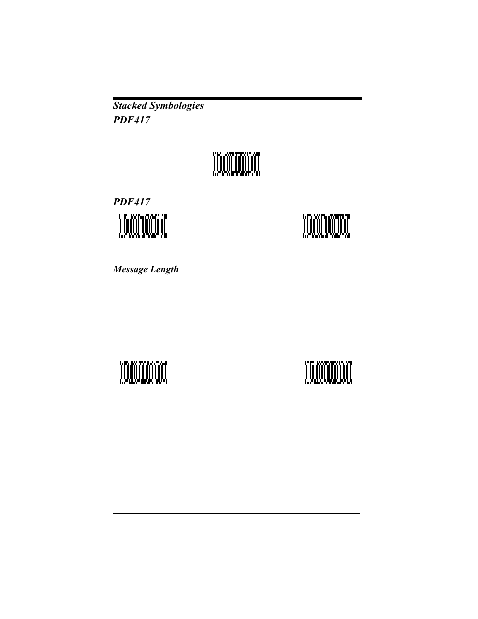Pdf417, Message length, Pdf417 -29 | Message length -29, Stacked symbologies pdf417 | Hand Held Products 4410 User Manual | Page 99 / 208
