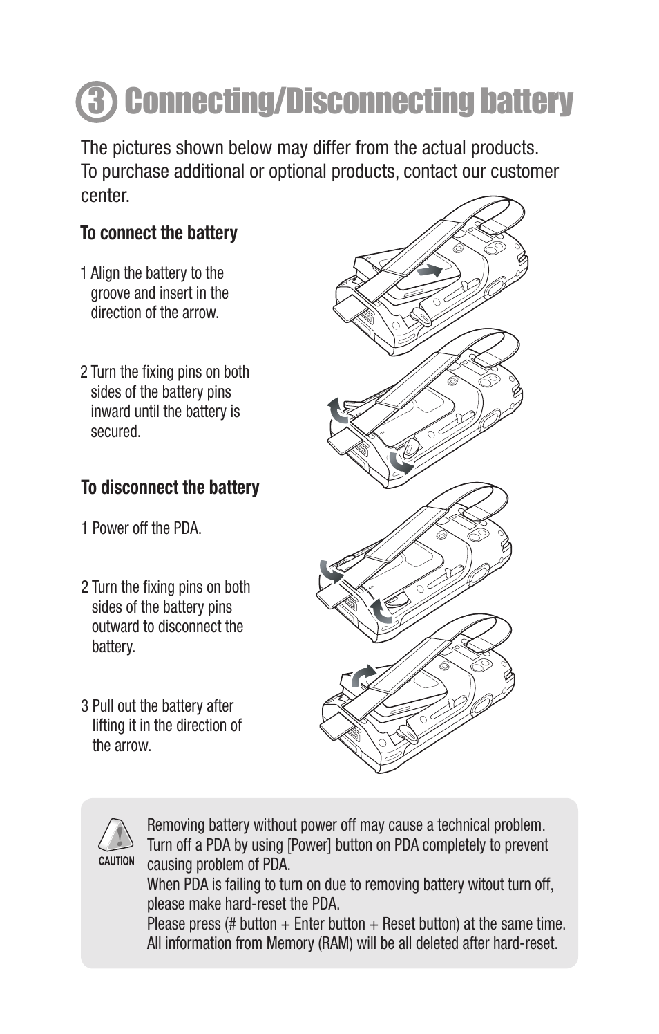 3 connecting/disconnecting battery | Hand Held Products X5 User Manual | Page 4 / 12