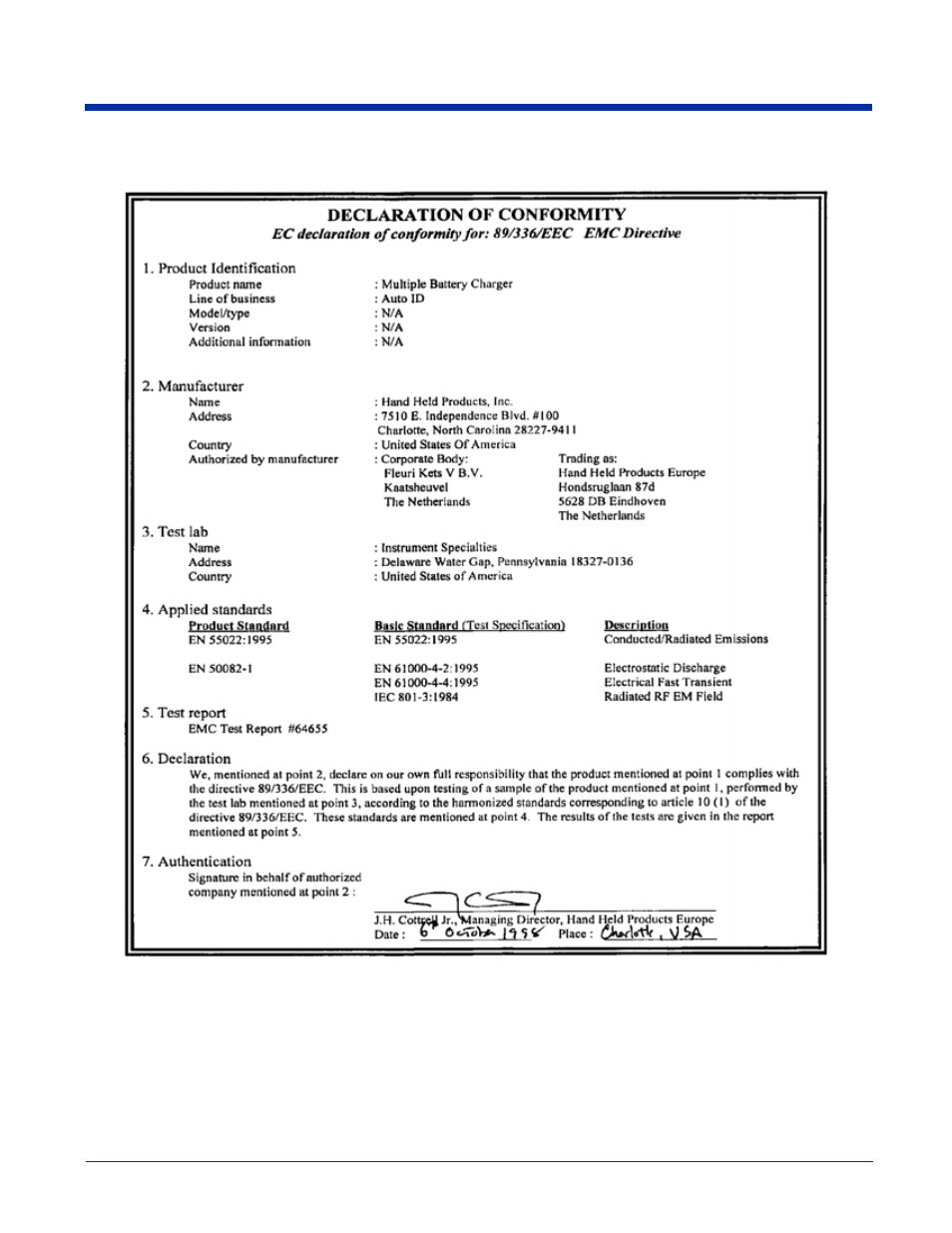 Declaration of conformity, Declaration of conformity -5 | Hand Held Products Dolphin 7200 User Manual | Page 83 / 114