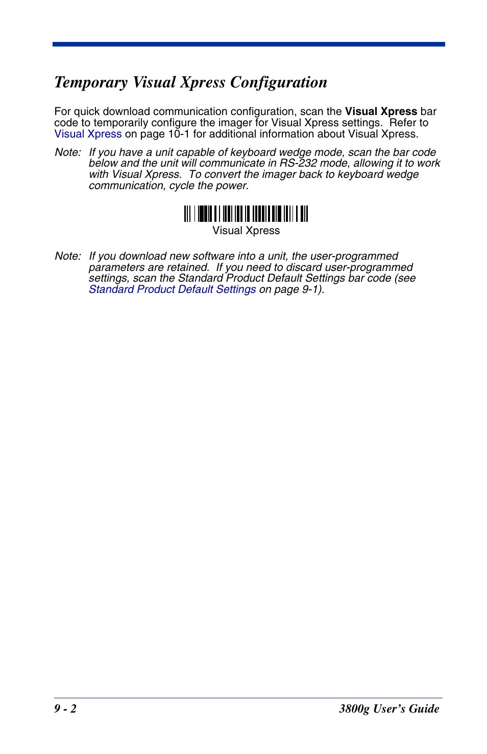 Temporary visual xpress configuration, Temporary visual xpress configuration -2 | Hand Held Products HANDHELD 3800G User Manual | Page 104 / 144