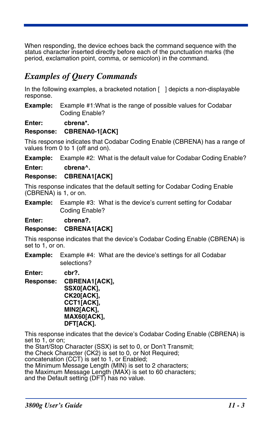 Examples of query commands, Examples of query commands -3 | Hand Held Products HANDHELD 3800G User Manual | Page 109 / 144