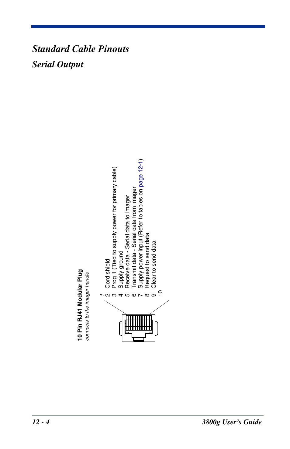 Standard cable pinouts, Serial output | Hand Held Products HANDHELD 3800G User Manual | Page 126 / 144