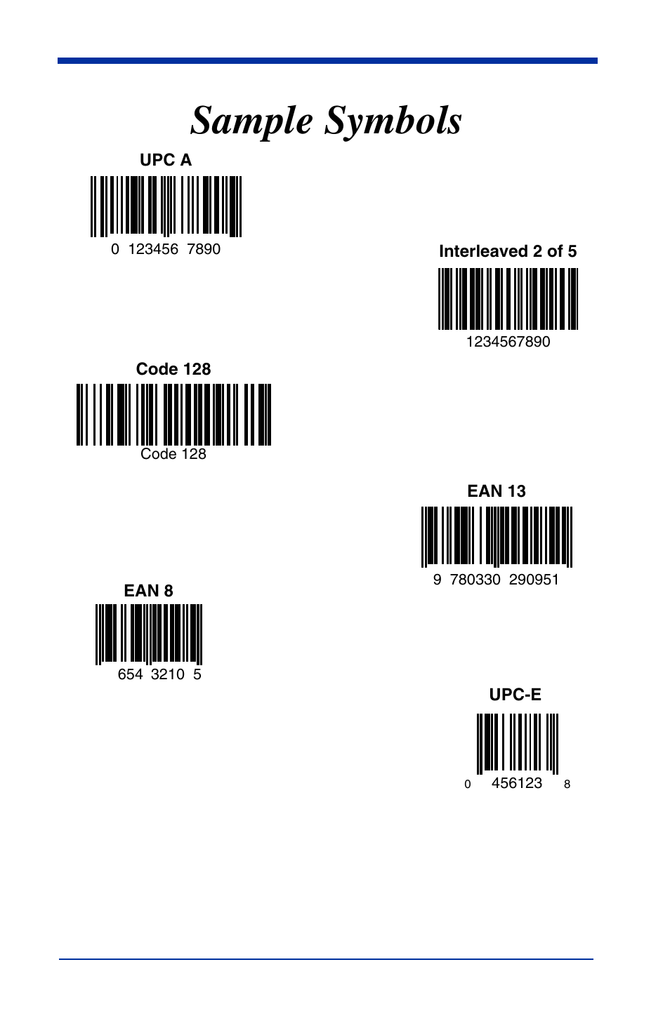Sample symbols, Sample, Symbols | Hand Held Products HANDHELD 3800G User Manual | Page 141 / 144
