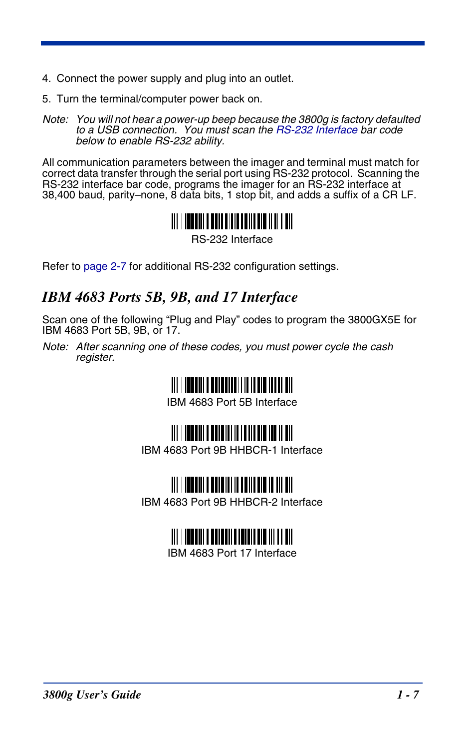 Ibm 4683 ports 5b, 9b, and 17 interface, Ibm 4683 ports 5b, 9b, and 17 interface -7 | Hand Held Products HANDHELD 3800G User Manual | Page 21 / 144