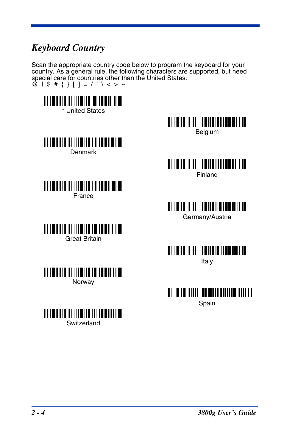 Keyboard country, Keyboard country -4 | Hand Held Products HANDHELD 3800G User Manual | Page 26 / 144