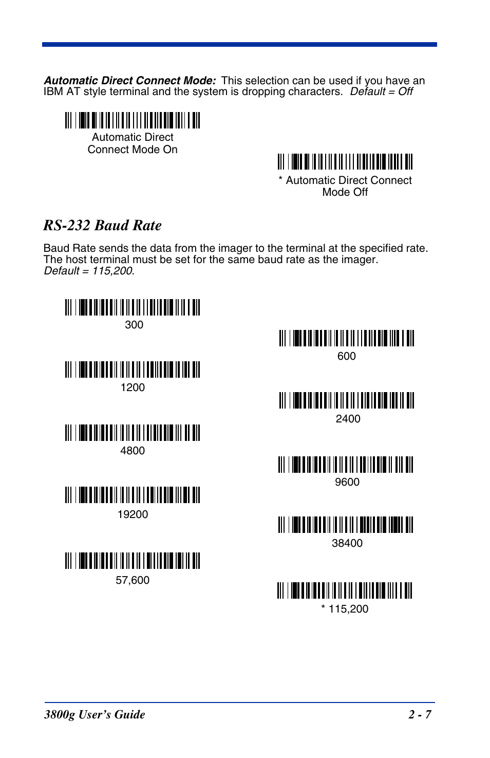 Rs-232 baud rate, Rs-232 baud rate -7 | Hand Held Products HANDHELD 3800G User Manual | Page 29 / 144