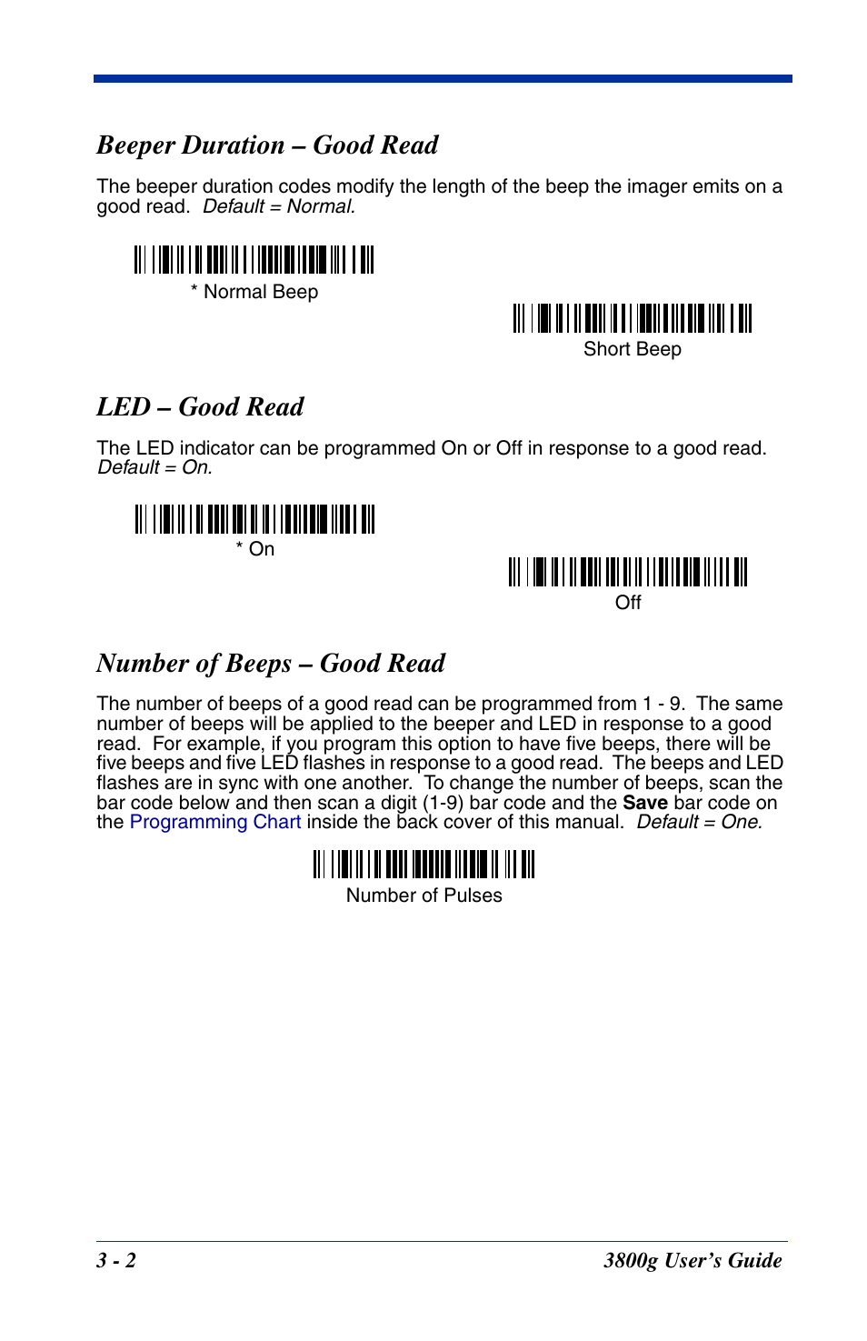 Beeper duration - good read, Led - good read, Number of beeps - good read | Beeper duration – good read, Led – good read, Number of beeps – good read | Hand Held Products HANDHELD 3800G User Manual | Page 34 / 144