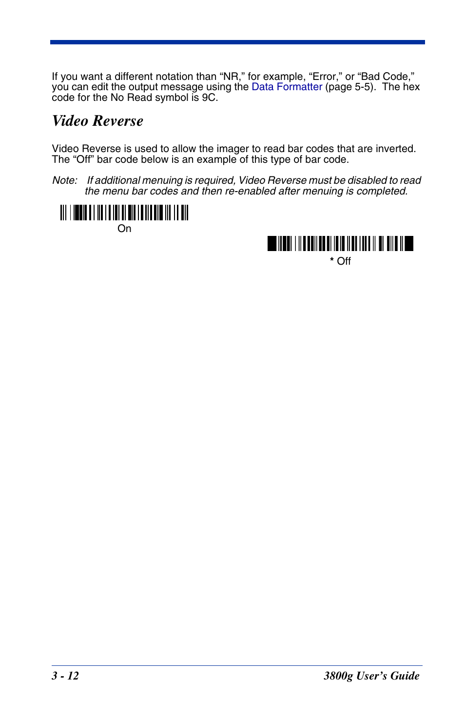 Video reverse, Video reverse -12 | Hand Held Products HANDHELD 3800G User Manual | Page 44 / 144
