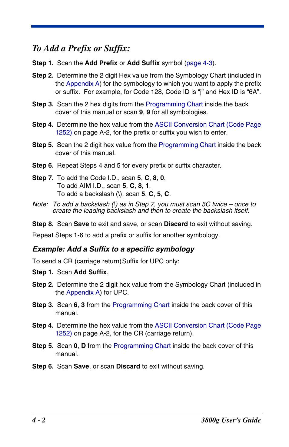 To add a prefix or suffix: 2 | Hand Held Products HANDHELD 3800G User Manual | Page 46 / 144