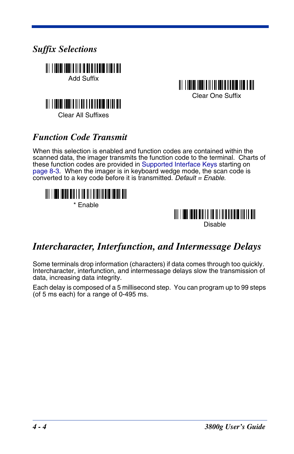Suffix selections, Function code transmit, Suffix selections -4 function code transmit -4 | Suffix selections function code transmit | Hand Held Products HANDHELD 3800G User Manual | Page 48 / 144