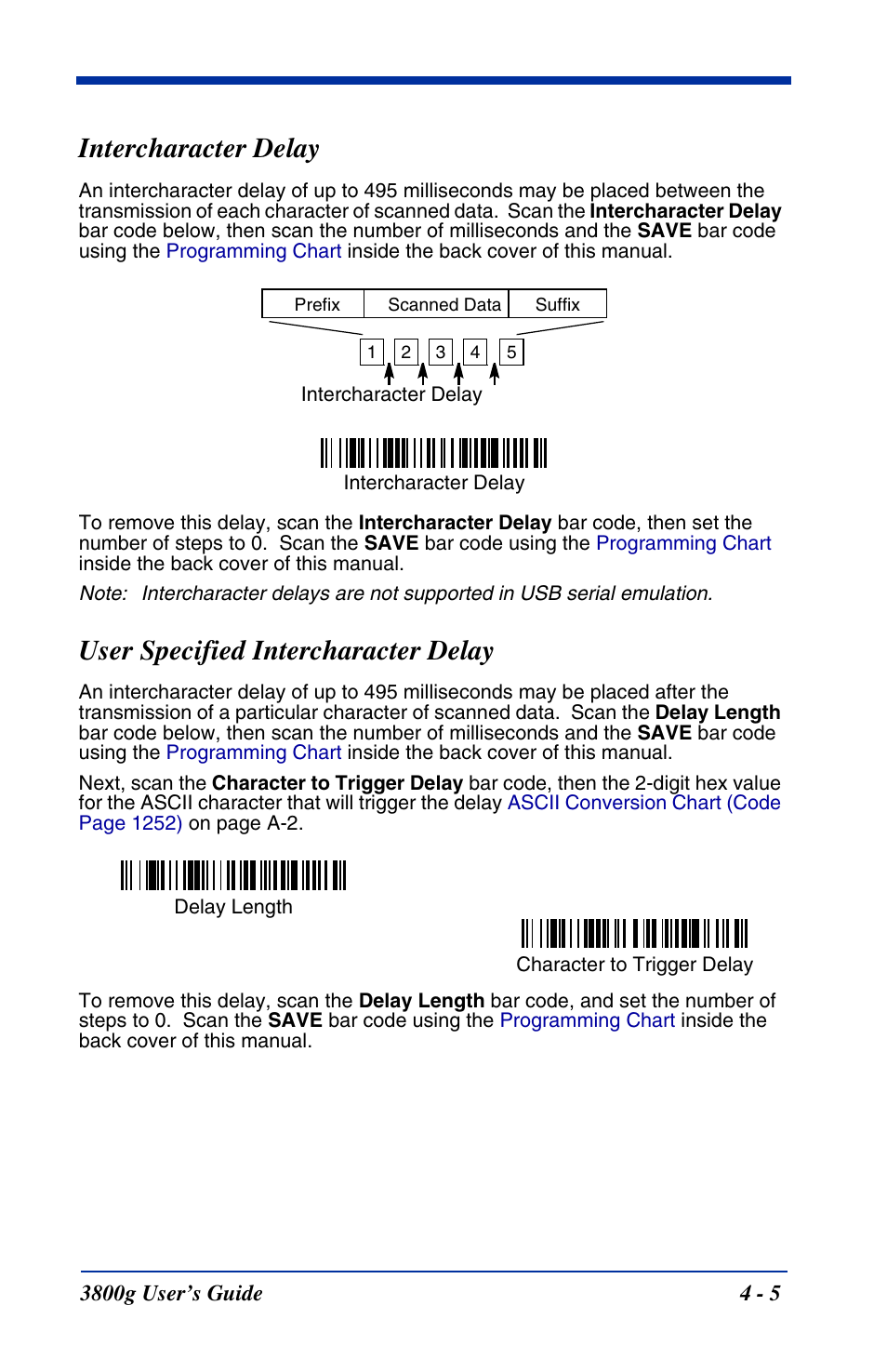 Intercharacter delay, User specified intercharacter delay | Hand Held Products HANDHELD 3800G User Manual | Page 49 / 144