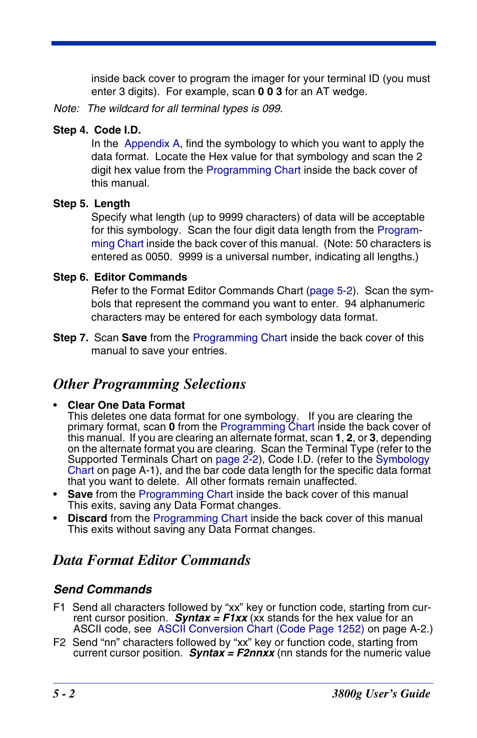 Other programming selections, Data format editor commands, Use a “send” command (see | Send commands | Hand Held Products HANDHELD 3800G User Manual | Page 52 / 144