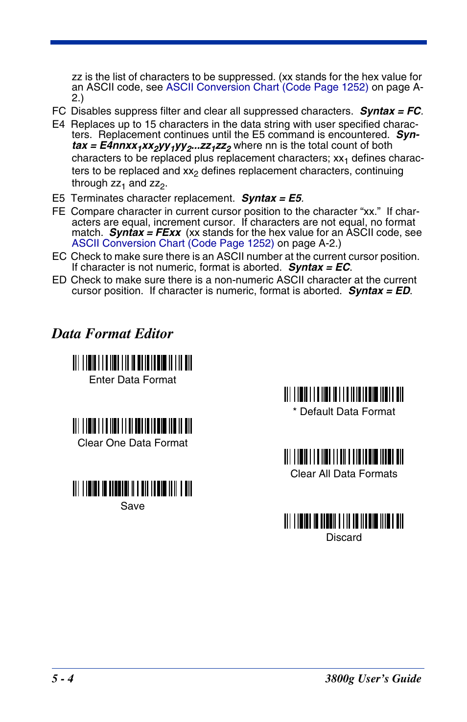 Data format editor, Data format editor -4, Code on | Hand Held Products HANDHELD 3800G User Manual | Page 54 / 144