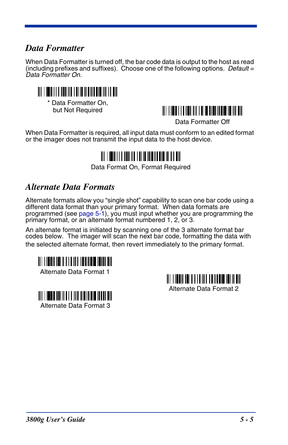 Data formatter, Alternate data formats, Data formatter -5 alternate data formats -5 | If you are programming the primary format, scan | Hand Held Products HANDHELD 3800G User Manual | Page 55 / 144