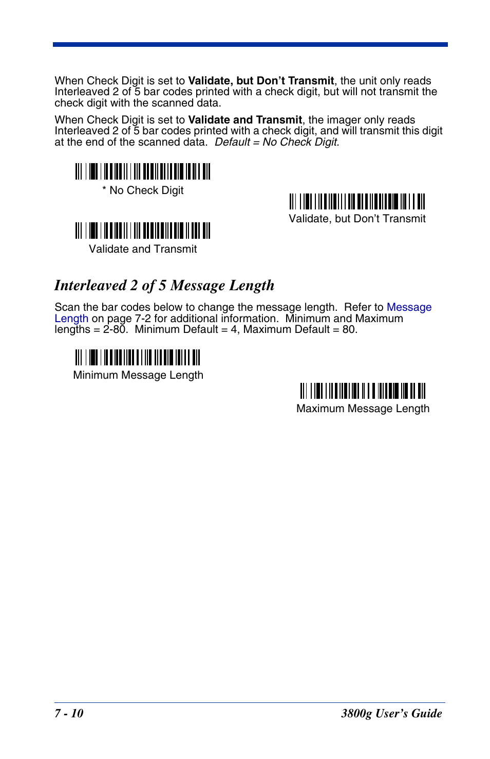 Interleaved 2 of 5 message length, Interleaved 2 of 5 message length -10 | Hand Held Products HANDHELD 3800G User Manual | Page 70 / 144