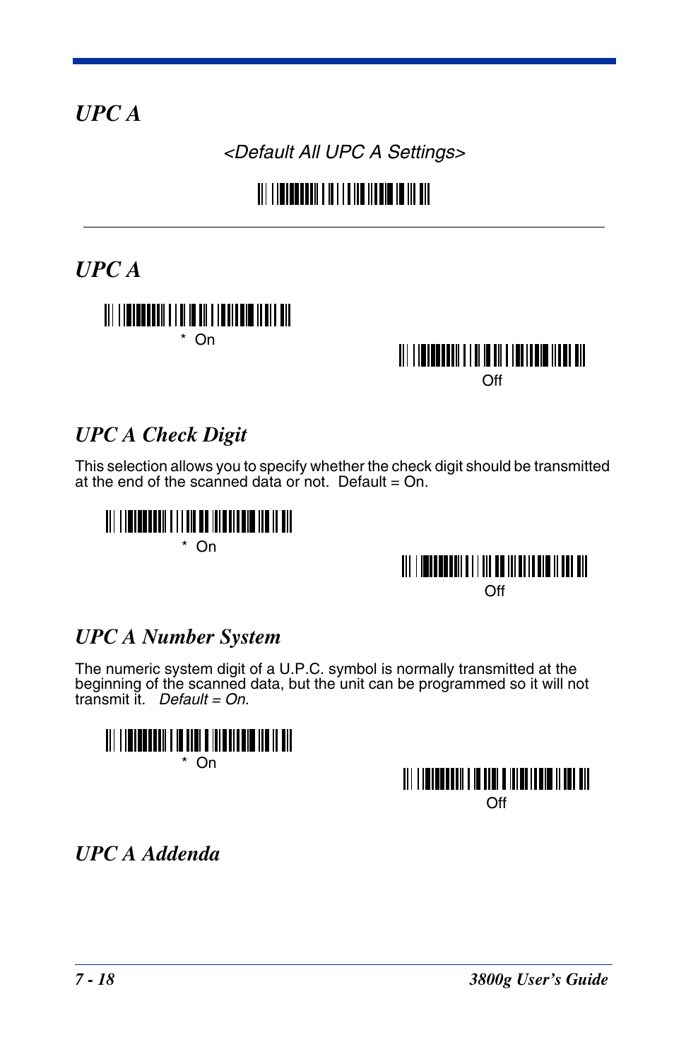 Upc a, Upc a check digit, Upc a number system | Upc a addenda, Upc a -18 | Hand Held Products HANDHELD 3800G User Manual | Page 78 / 144