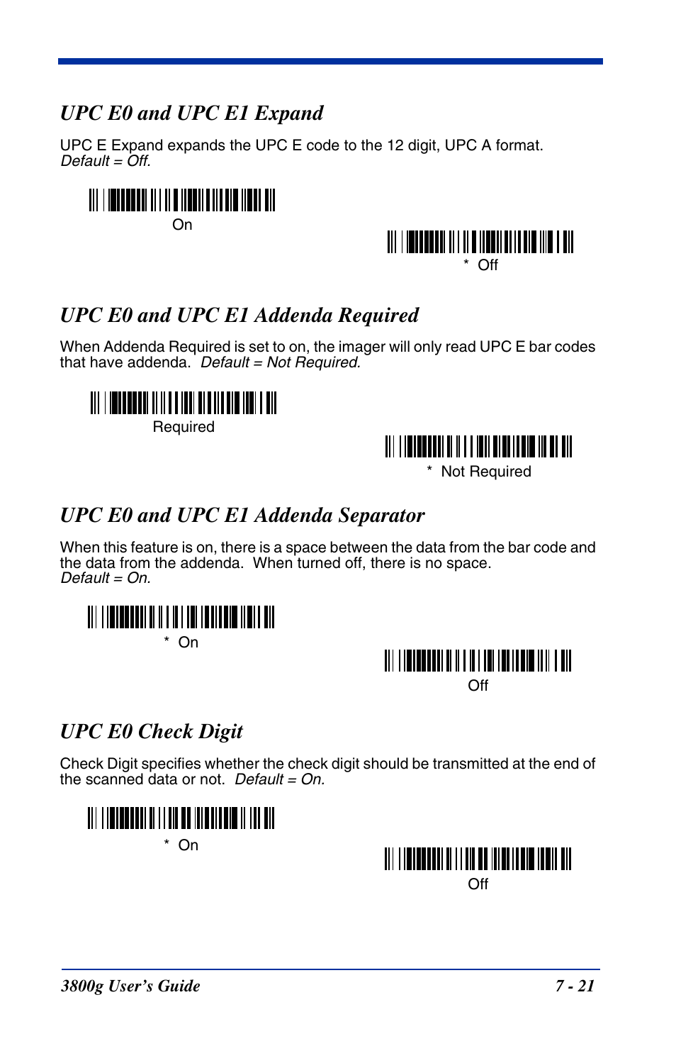 Upc e0 and upc e1 expand, Upc e0 and upc e1 addenda required, Upc e0 and upc e1 addenda separator | Upc e0 check digit | Hand Held Products HANDHELD 3800G User Manual | Page 81 / 144