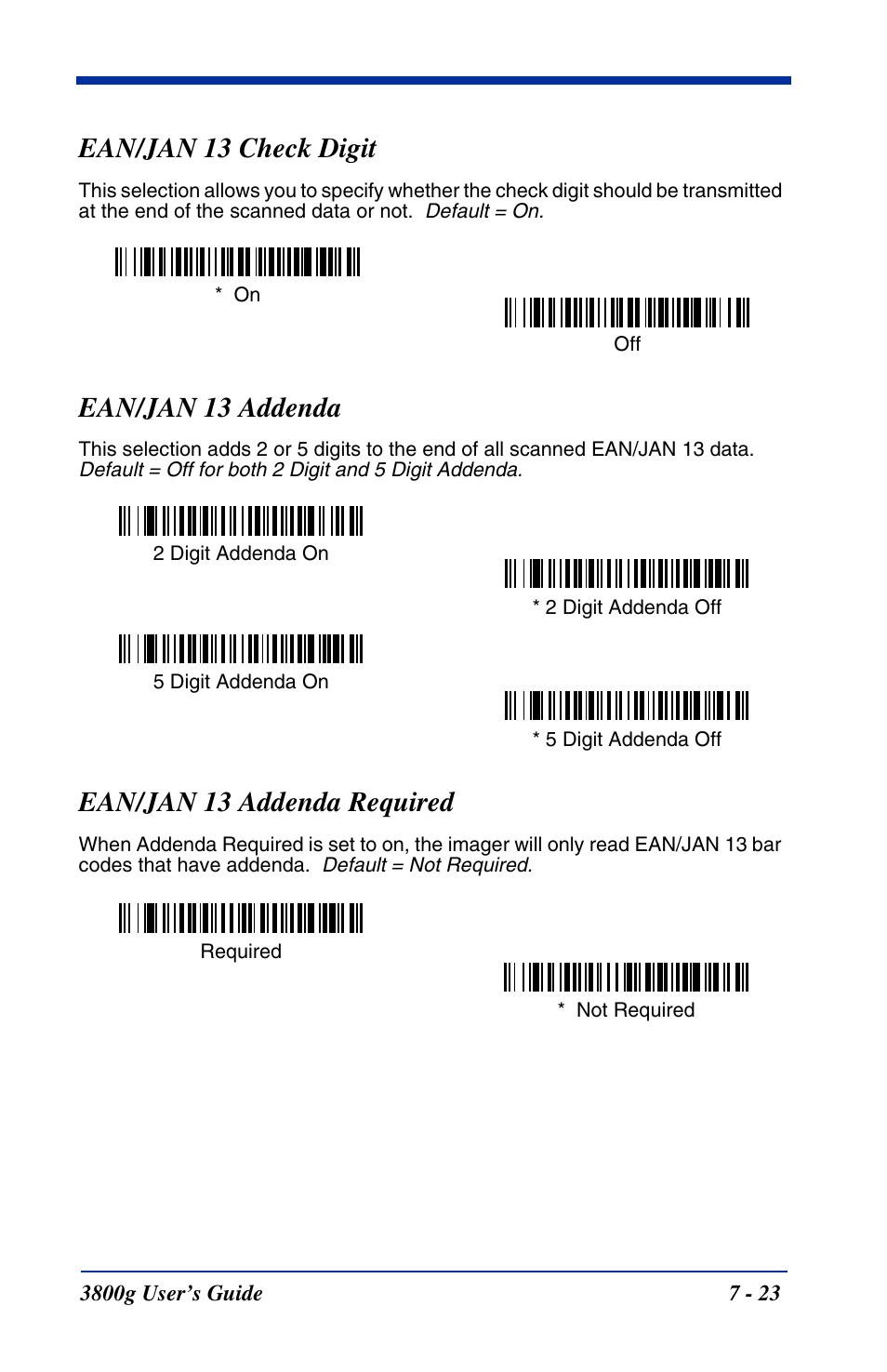 Ean/jan 13 check digit, Ean/jan 13 addenda, Ean/jan 13 addenda required | Hand Held Products HANDHELD 3800G User Manual | Page 83 / 144