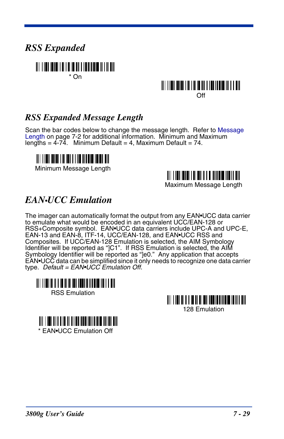 Rss expanded, Rss expanded message length, Rss expanded -29 | Rss expanded message length -29, Ucc emulation | Hand Held Products HANDHELD 3800G User Manual | Page 89 / 144