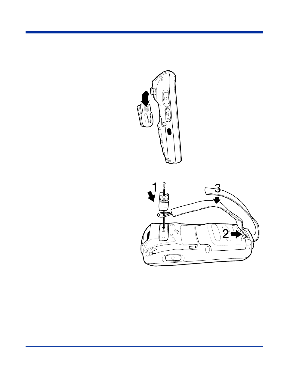 Using the accessory attachment, Attaching a belt clip, Attaching the hand strap | Using the accessory attachment -15, Various accessories; see, R instructions, see | Hand Held Products DOLPHIN 7600 User Manual | Page 31 / 102