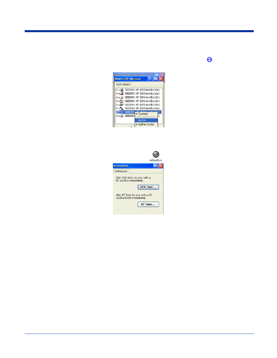 Bluetooth activesync, Bluetooth activesync -10, Ection via bluetooth; see | Hand Held Products DOLPHIN 7600 User Manual | Page 78 / 102