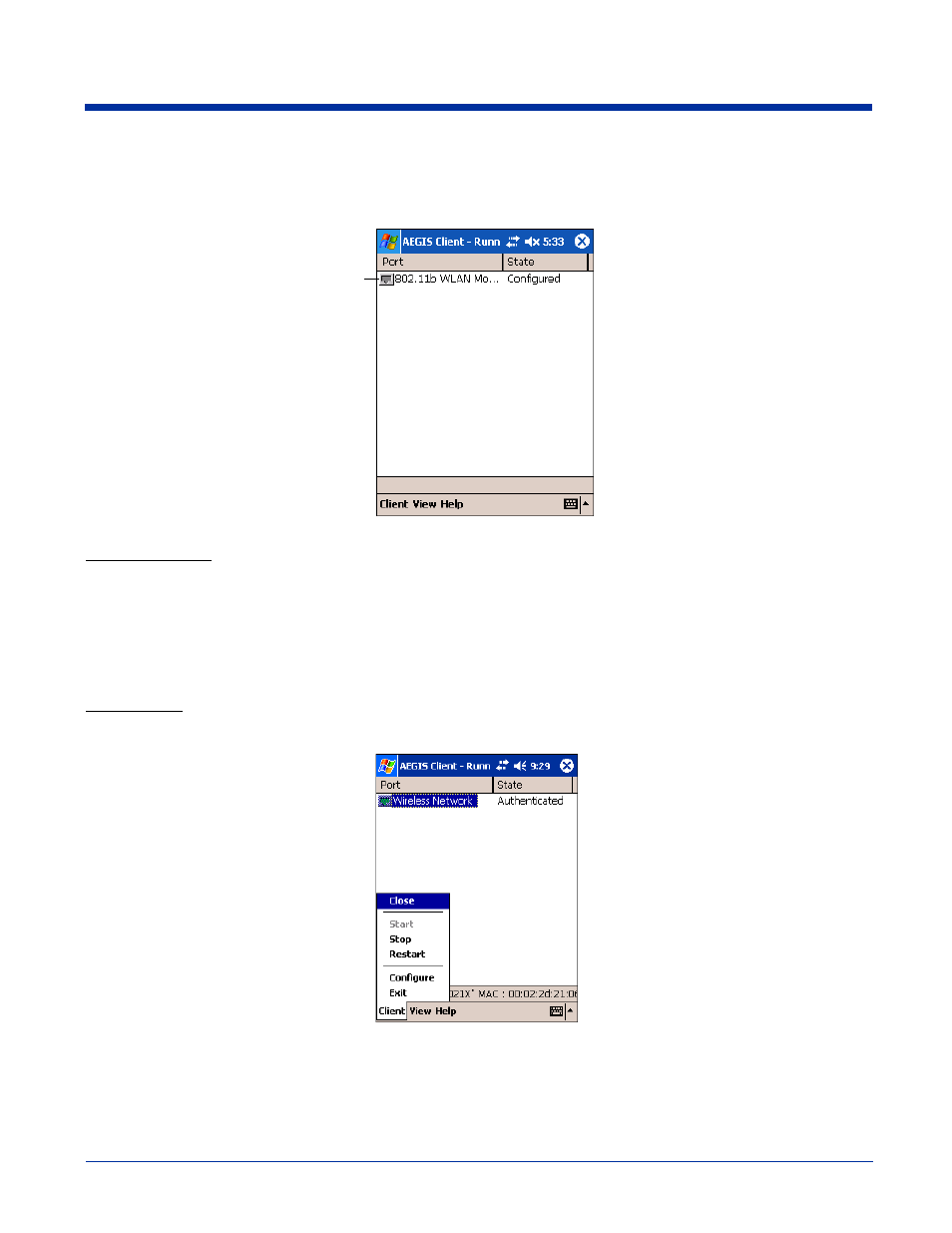 The main screen, The main screen -18, Port status icon | Client menu | Hand Held Products 9500 User Manual | Page 120 / 276