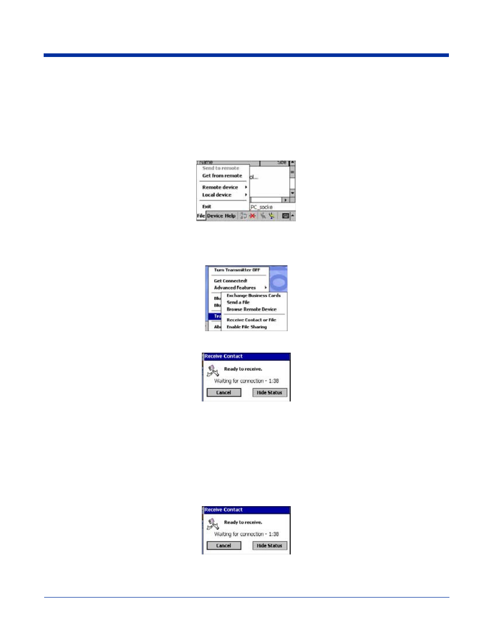 Receive contact or file, Enable file sharing | Hand Held Products 9500 User Manual | Page 163 / 276