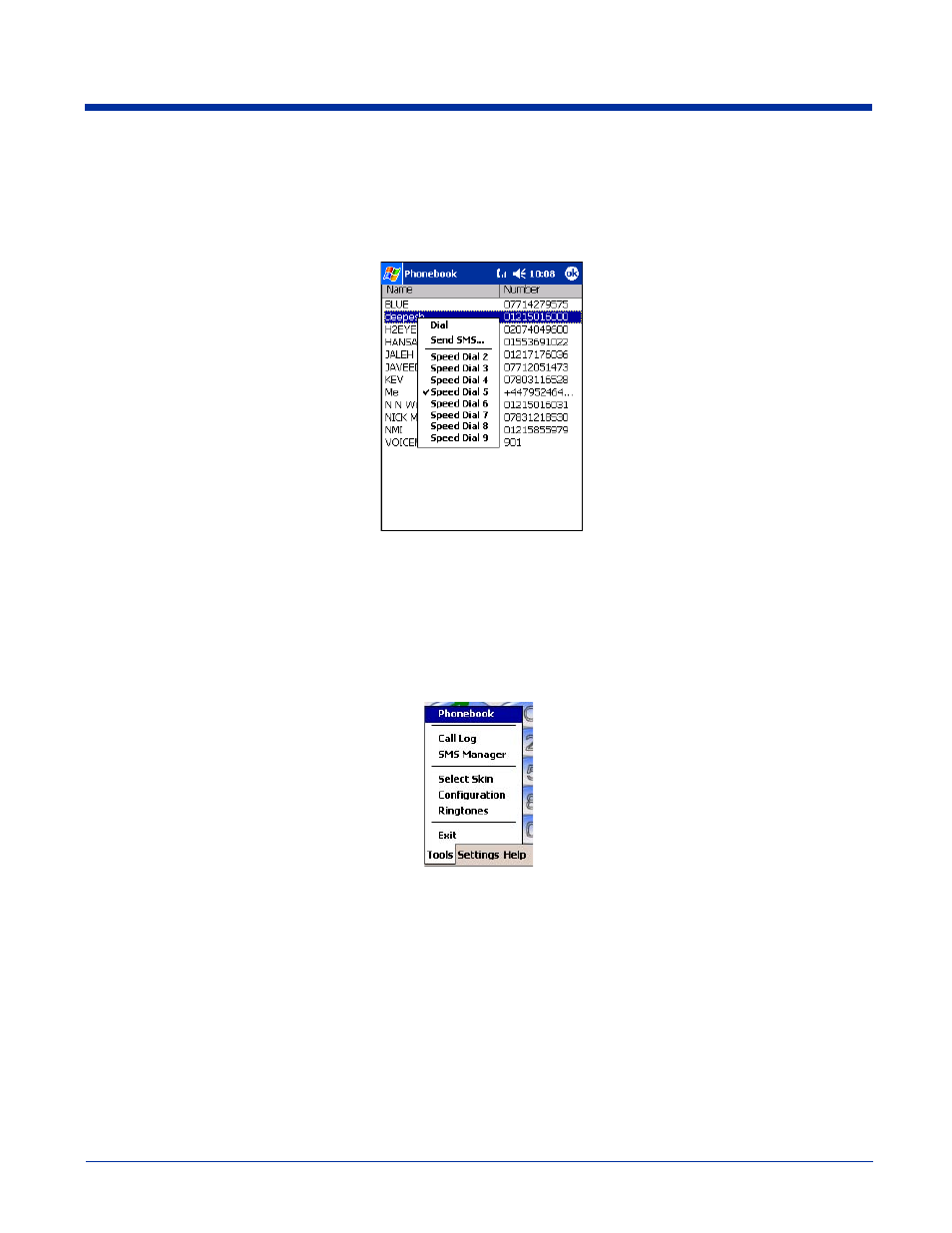 Phonebook, Tools menu, Phonebook -9 tools menu -9 | Se the phonebook | Hand Held Products 9500 User Manual | Page 179 / 276