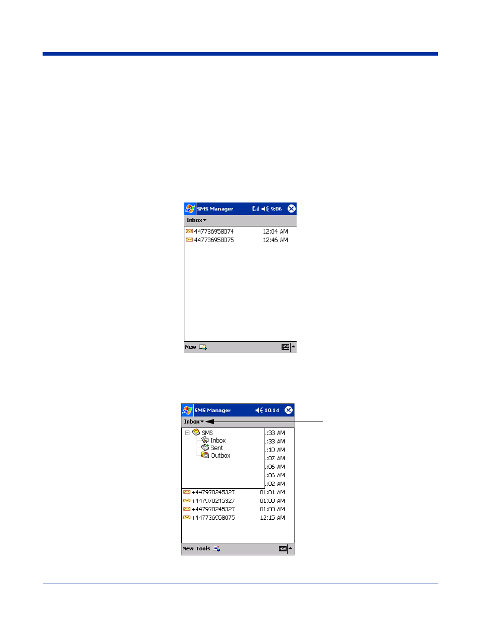 Sms manager, Opening the sms manager, Folders | Sms manager -15, Opening the sms manager -15 folders -15, Similar to many email programs | Hand Held Products 9500 User Manual | Page 185 / 276