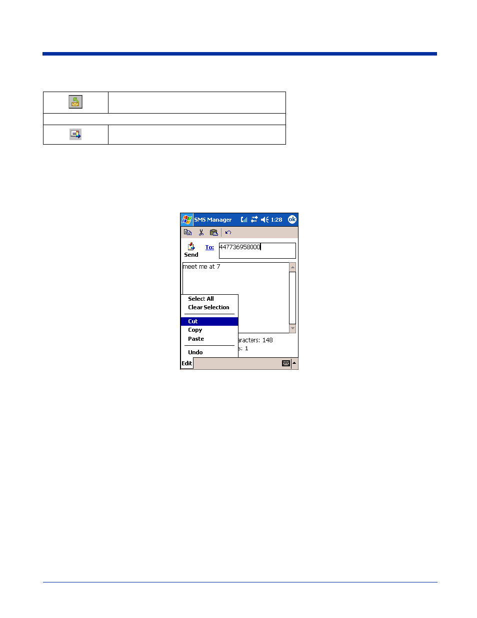 Edit menu, Online help, Edit menu -18 | Online help -18, Icons at the top of the message screen | Hand Held Products 9500 User Manual | Page 188 / 276