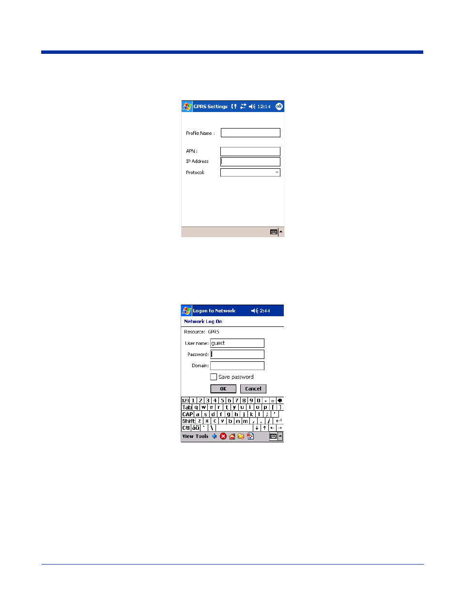 To add a gprs setting, Gprs connection, To add a gprs setting -25 gprs connection -25 | For details, see, Ne. for details, see, To reset the username and password, see | Hand Held Products 9500 User Manual | Page 195 / 276