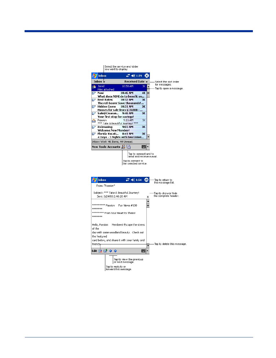Using the message list, Composing messages | Hand Held Products 9500 User Manual | Page 205 / 276