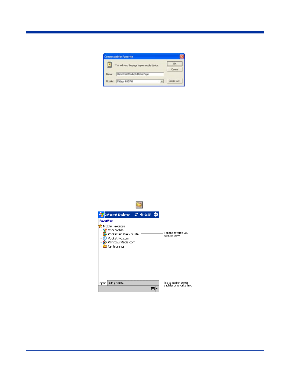 View mobile favorites and channels on the terminal | Hand Held Products 9500 User Manual | Page 209 / 276