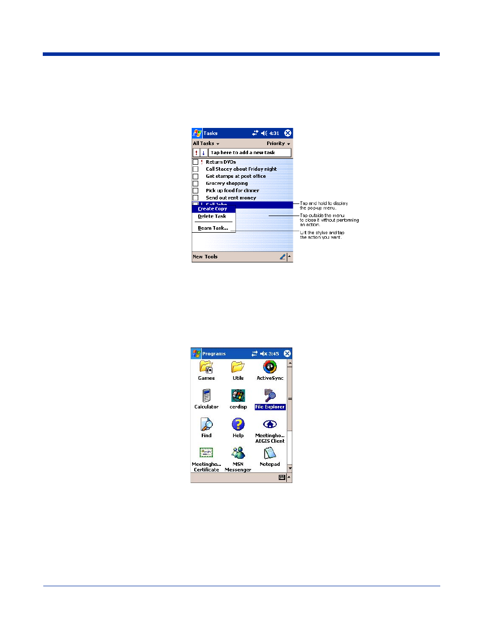 Pop-up menus, Selecting programs, Pop-up menus -3 selecting programs -3 | Hand Held Products 9500 User Manual | Page 47 / 276