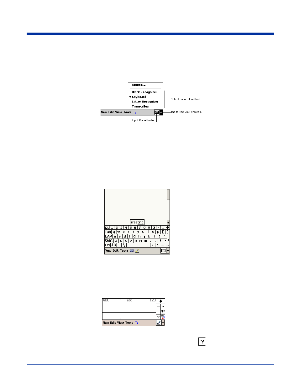 Using the soft input panel (sip), Using the soft input panel (sip) -17, Using the sip keyboard | Using the letter recognizer | Hand Held Products 9500 User Manual | Page 61 / 276