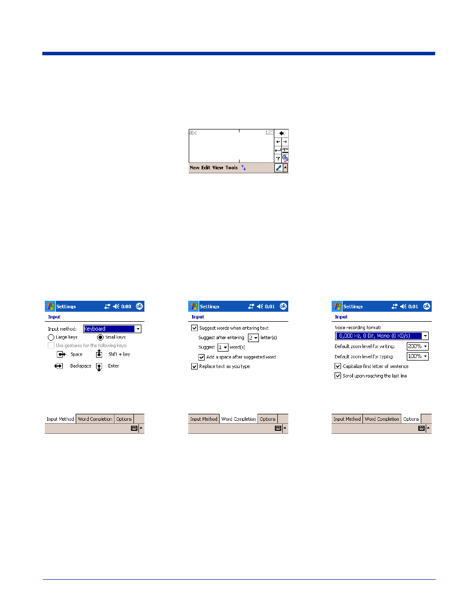 Input panel options, Input panel options -18, Using the block recognizer | Selecting text | Hand Held Products 9500 User Manual | Page 62 / 276