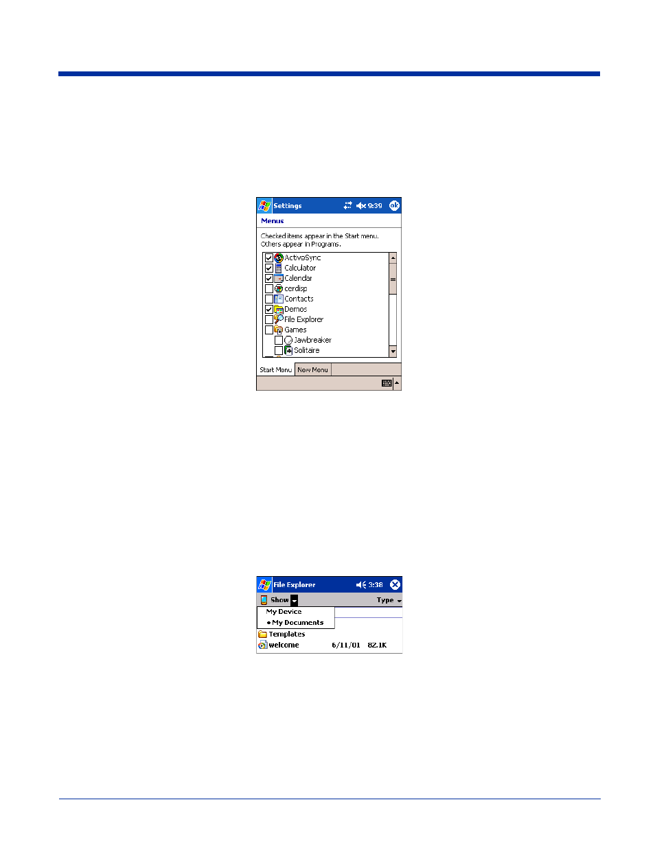 Modifying the start menu, Modifying the start menu -3 | Hand Held Products 9500 User Manual | Page 69 / 276