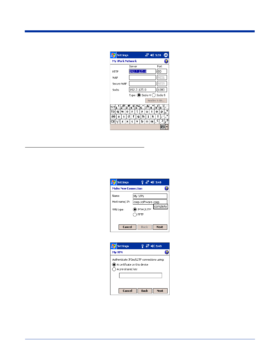 Setting up a vpn connection for work connections | Hand Held Products 9500 User Manual | Page 89 / 276