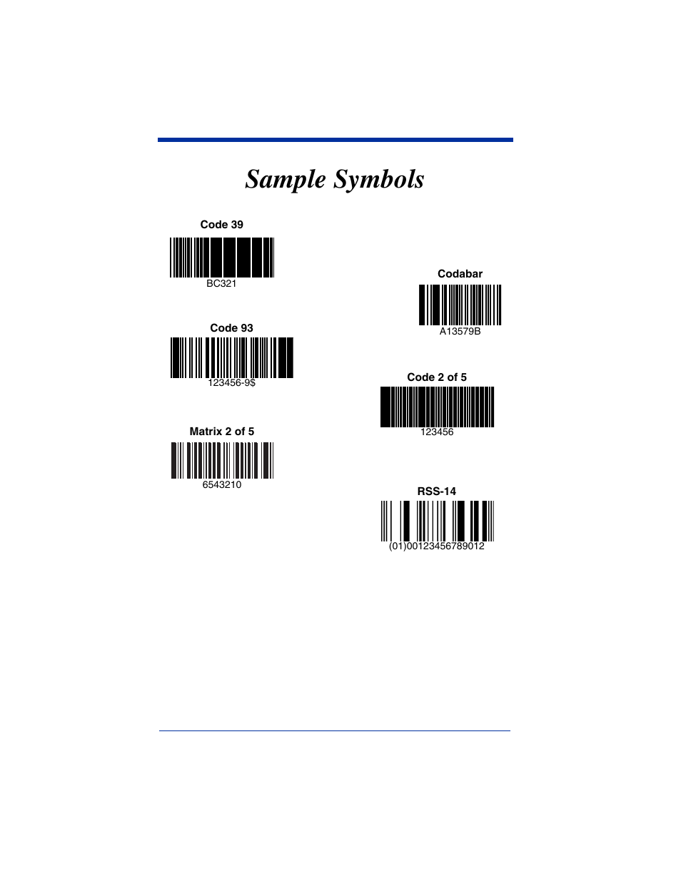 Sample symbols | Hand Held Products 5620 User Manual | Page 165 / 168