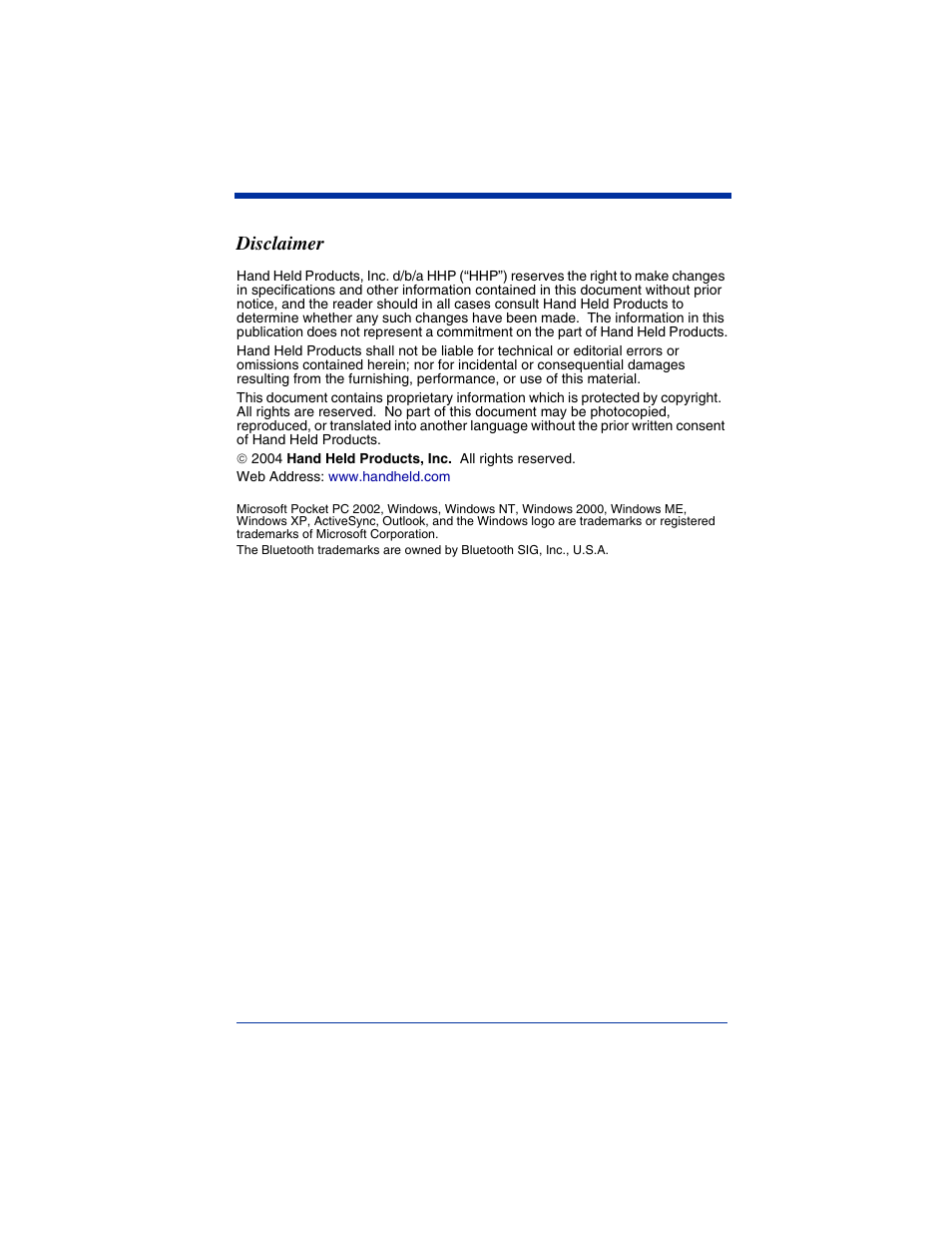 Disclaimer | Hand Held Products 5620 User Manual | Page 2 / 168