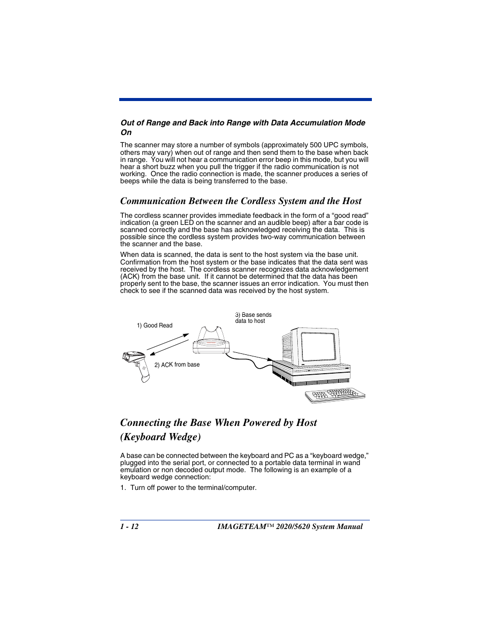 Connecting the base when powered by host, Keyboard wedge) -12 | Hand Held Products 5620 User Manual | Page 28 / 168