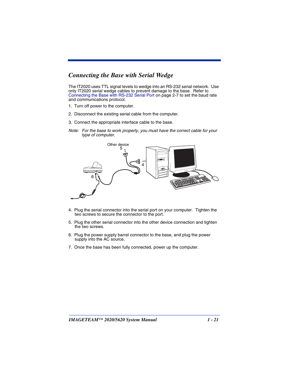 Connecting the base with serial wedge, Connecting the base with serial wedge -21 | Hand Held Products 5620 User Manual | Page 37 / 168