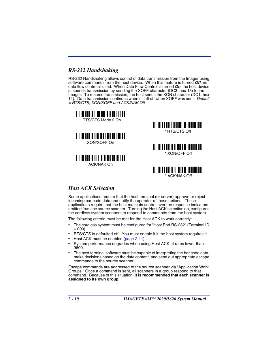 Rs-232 handshaking, Host ack selection, Rs-232 handshaking -10 host ack selection -10 | Hand Held Products 5620 User Manual | Page 48 / 168